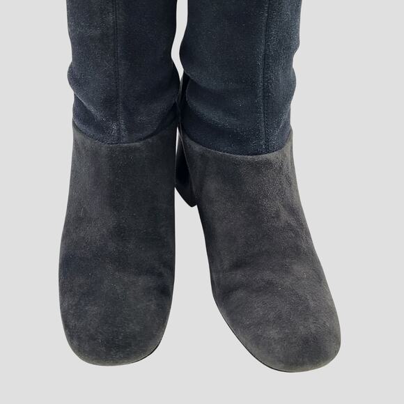 Tory Burch Sidney Suede Slouch Pull-On Ankle Boot Size 7 Two-Tone Blue 3" Heel - Picture 4 of 10